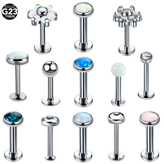 1PC G23 Titanium Internal Thread Labret Helix Tragus Opal Orelha
