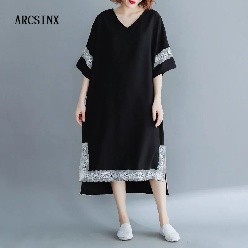 

ARCSINX Black Dress Women Plus Size 4XL 5XL 6XL 7XL 8XL Lace Summer Women's Dress Casual Short Sleeve Dresses And Sundresses