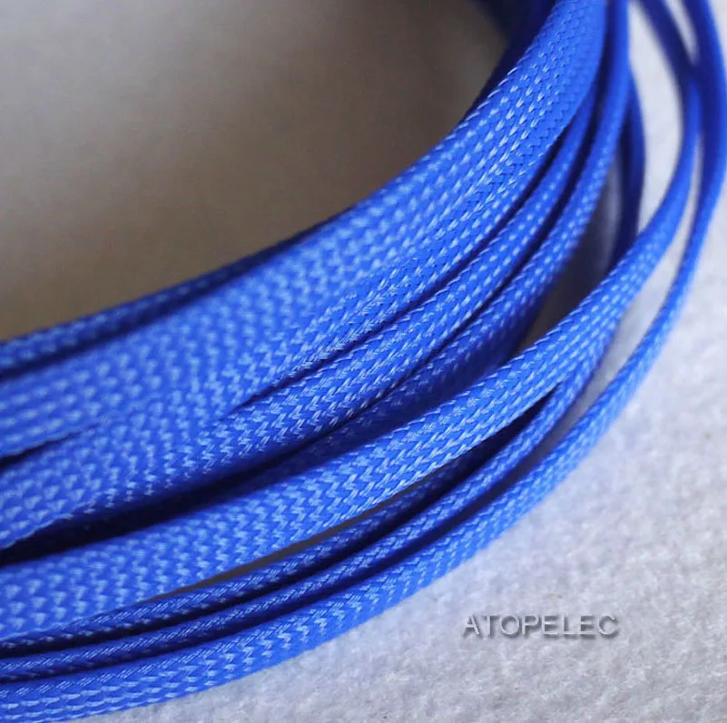 6 мм в ширину 1/" в плотной оплетке ПЭТ расширяемый кабель оболочка провода черный/красный/оранжевый/желтый/зеленый/синий/фиолетовый/серый/белый/прозрачный - Цвет: Синий