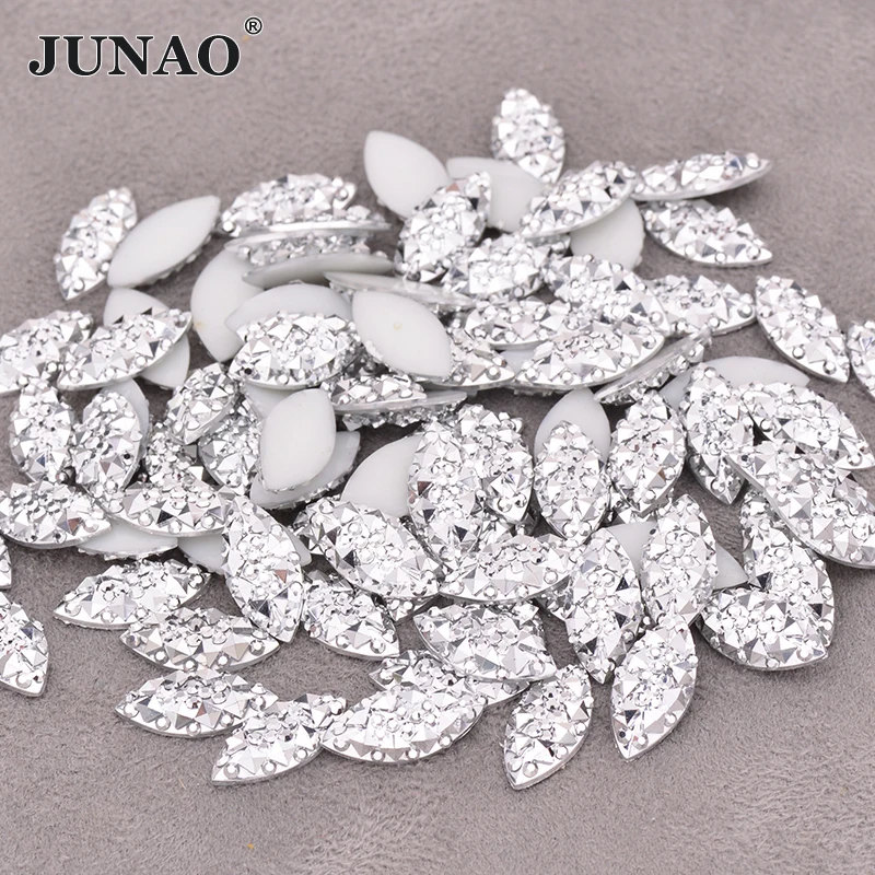 JUNAO, 7*15 мм, Серебряные стразы с кристаллами, аппликация, кристаллическое Украшение «конский глаз», камень, плоская задняя сторона, смола, драгоценные камни, не швейный Алмазный страз, для рукоделия