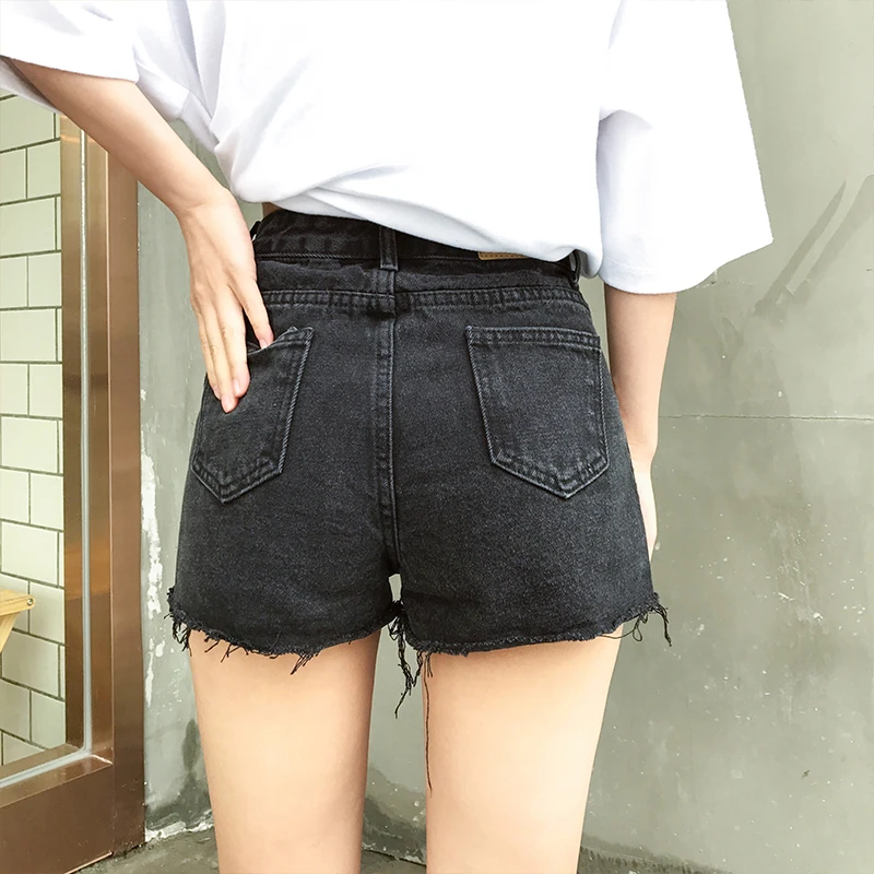 CamKemsey уличная панк джинсовые шорты с заклепками женские летние шорты модные рваные черные джинсовые шорты женская одежда