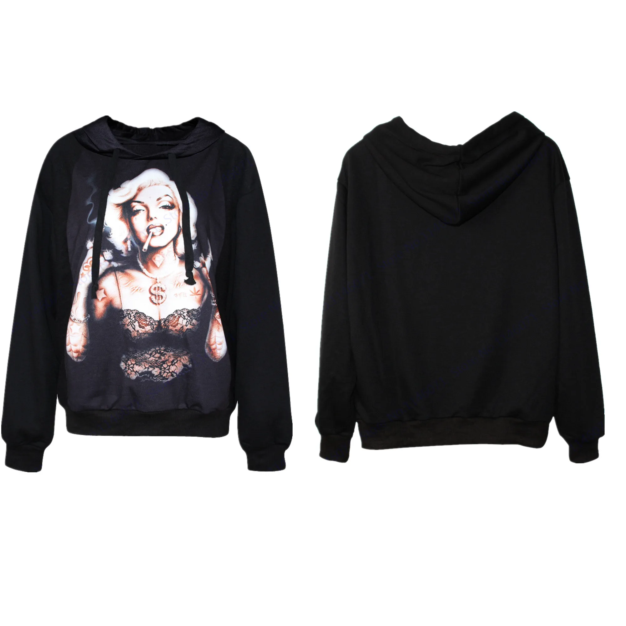Sexy Smoking Marilyn Monroe Skateboarding Hoodies Mens Crewneck Long