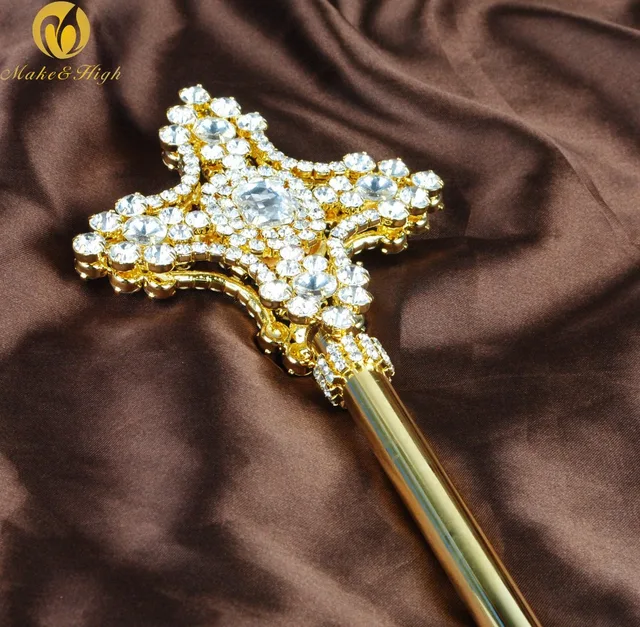 Renaissance Cross Scepter Wand Rhinestones Sceptre Prop Pageant Party