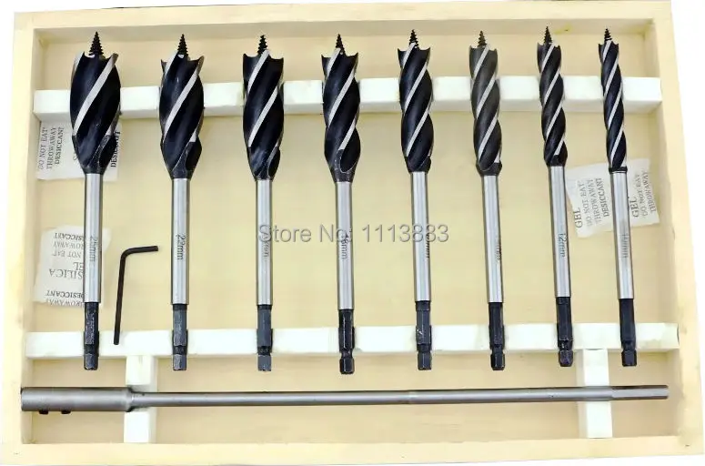 

8PCS Set of Auger Drill Bits with 12" (300mm) Auger Drill Bit Extension in a wooden box