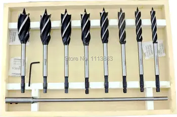 

8PCS Set of Auger Drill Bits with 12" (300mm) Auger Drill Bit Extension in a wooden box