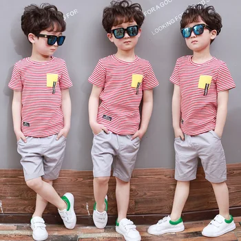 

2018 New Summer Boys Clothes Sport Suit Set Fashion Striped Short Sleeve O-neck Children's Clothing Set 2 pieces T-Shirt +Pants