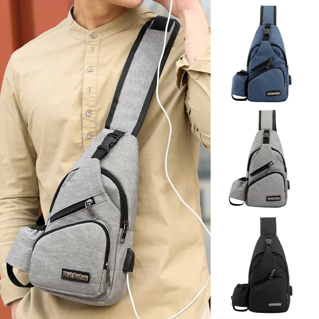 

Fashion USB Charging Casual Men Chest Pack Canvas Crossbody Bags for Men Shoulder Handbag Travel Cross Body Bag erkek anta
