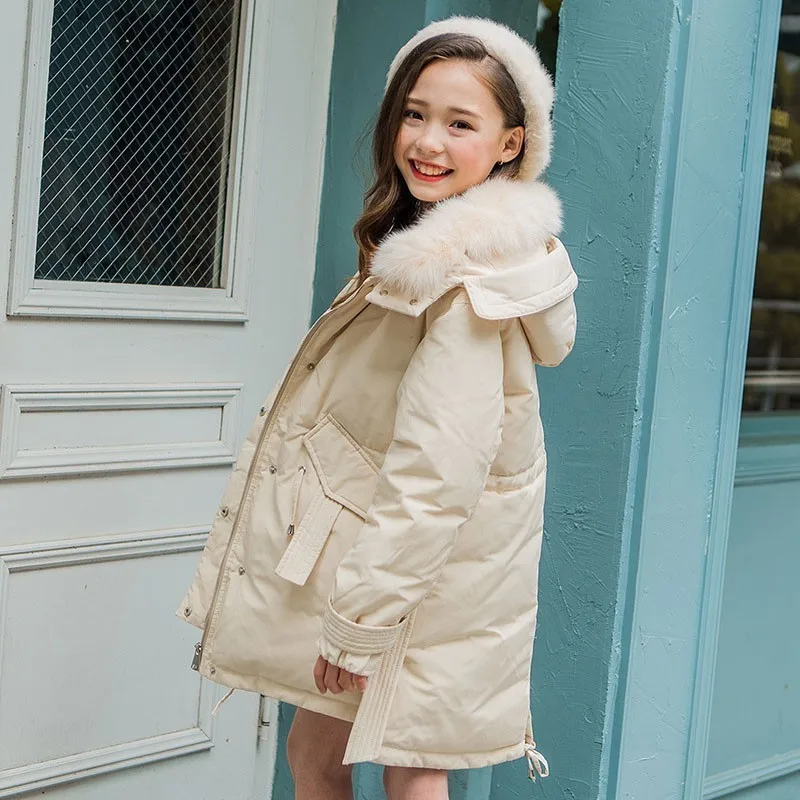

-30 Christmas White Duck Down Parka Jacket Girl Fur Collar Warm Teens Girls Winter Clothes Little Girls Down Winter Coat Clothes