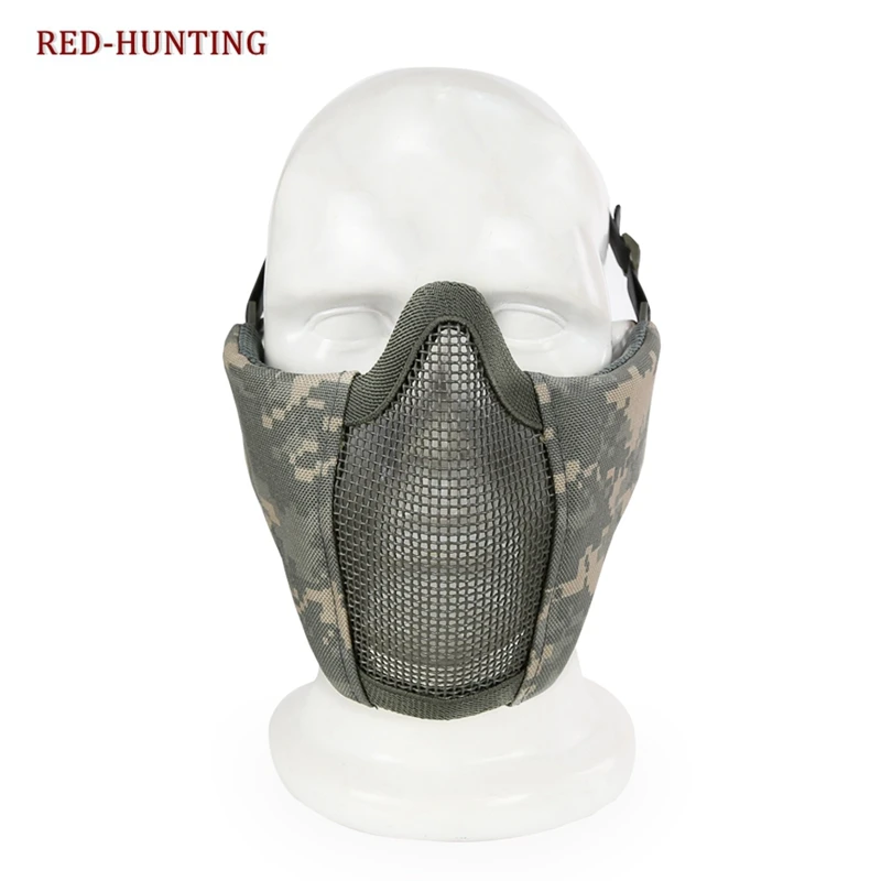 

US Army ACU Airsoft Paintball CS with Adjustable and Elastic Belt Strap 6" Tactical Foldable Half Face Mask Protective Mesh Mask