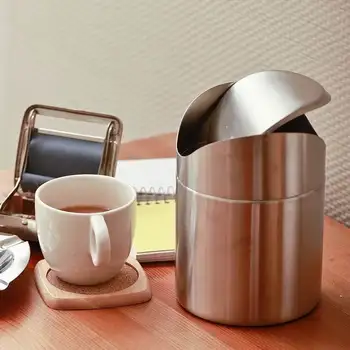 

Garbage bin creative office desktop mini-small household stainless steel with lid to collect garbage basket LM5281439py