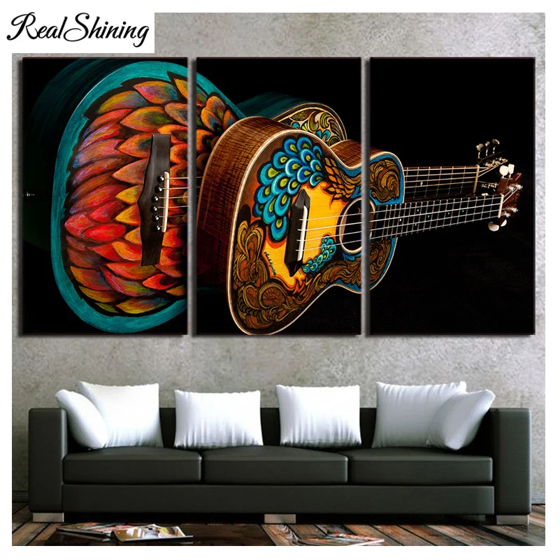 

REALSHINING Diy 5D Mosaic Diamond Painting Cross Stitch Music Instrument Vintage Guitar Full Square Diamond Embroidery FS2073