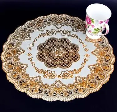 الحديثة الدانتيل PVC الذهب البلاستيك الجدول مكان حصيرة سادة القماش كوب الزفاف الطعام الشاي قاعدة أكواب القهوة القدح تحديد الموقع شرشف الطاول...