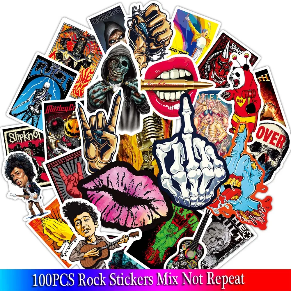 

100PCS Mixed Horror Rock Sticker Music Retro Band Graffiti JDM Stickers For DIY Guitar Motorcycle Laptop Luggage stickers Sets