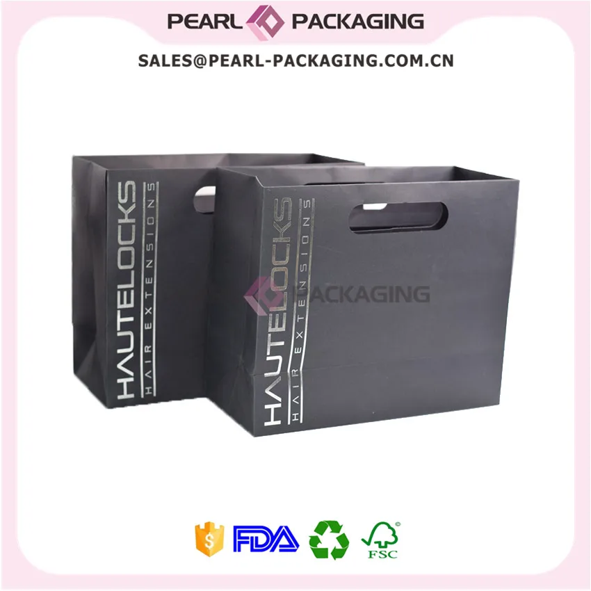 Розничная упаковочный пакет для волос, индивидуальный бумажный пакет с пользовательским логотипом горячего тиснения для волос