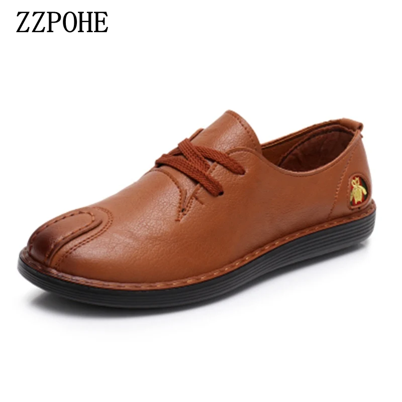 

ZZPOHE Women soft Leather Flat Shoes Fashion Casual Comfortable Ladies Shoes Slip on Pregnant Women Shoes Female Driving Shoe