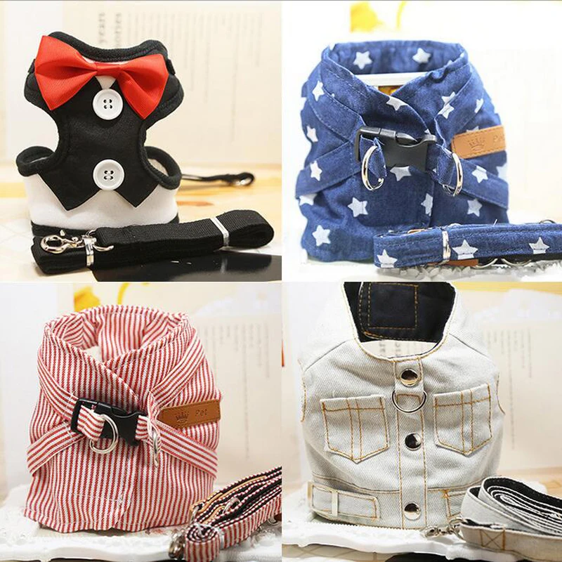 

2017 New Evening Dress Vest Harnesses Pet Dog Leash Adjustable Puppy Lead Collar Leash Set 4 Colors Size XS-L Pet Accessories