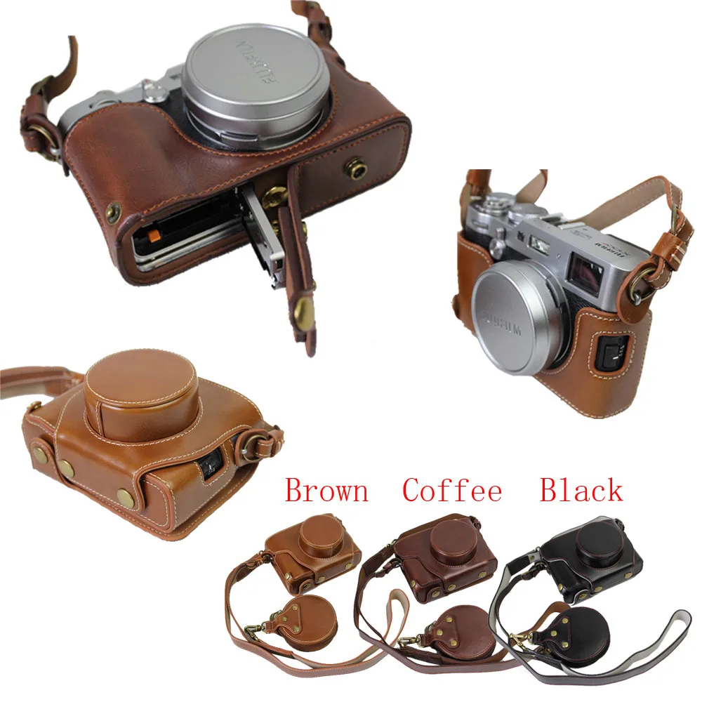 Bolsa para Fujifilm Protetora com Alça Caixa de Bateria da Bateria Recentes Leather Câmera Case Fuji X100f Bolsa Min Aberto Projeto pu