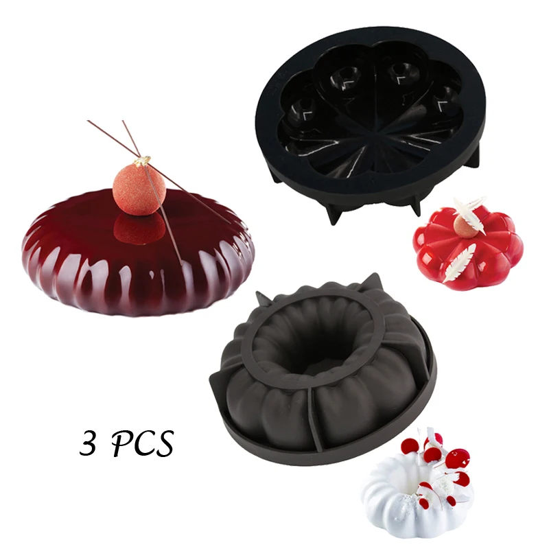 

3PCS Bakeware Different Round Shaped Black 3D Silicone Chocolate Mousse Ice-cream Mold Patisserie Dessert Baking Cake Pan