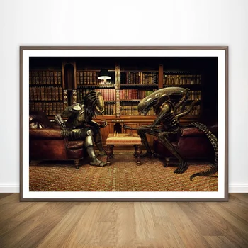 

Aliens VS Predator Playing Chess Wall Decor Canvas Prints Canvas Art Poster Oil Paintings No Frame