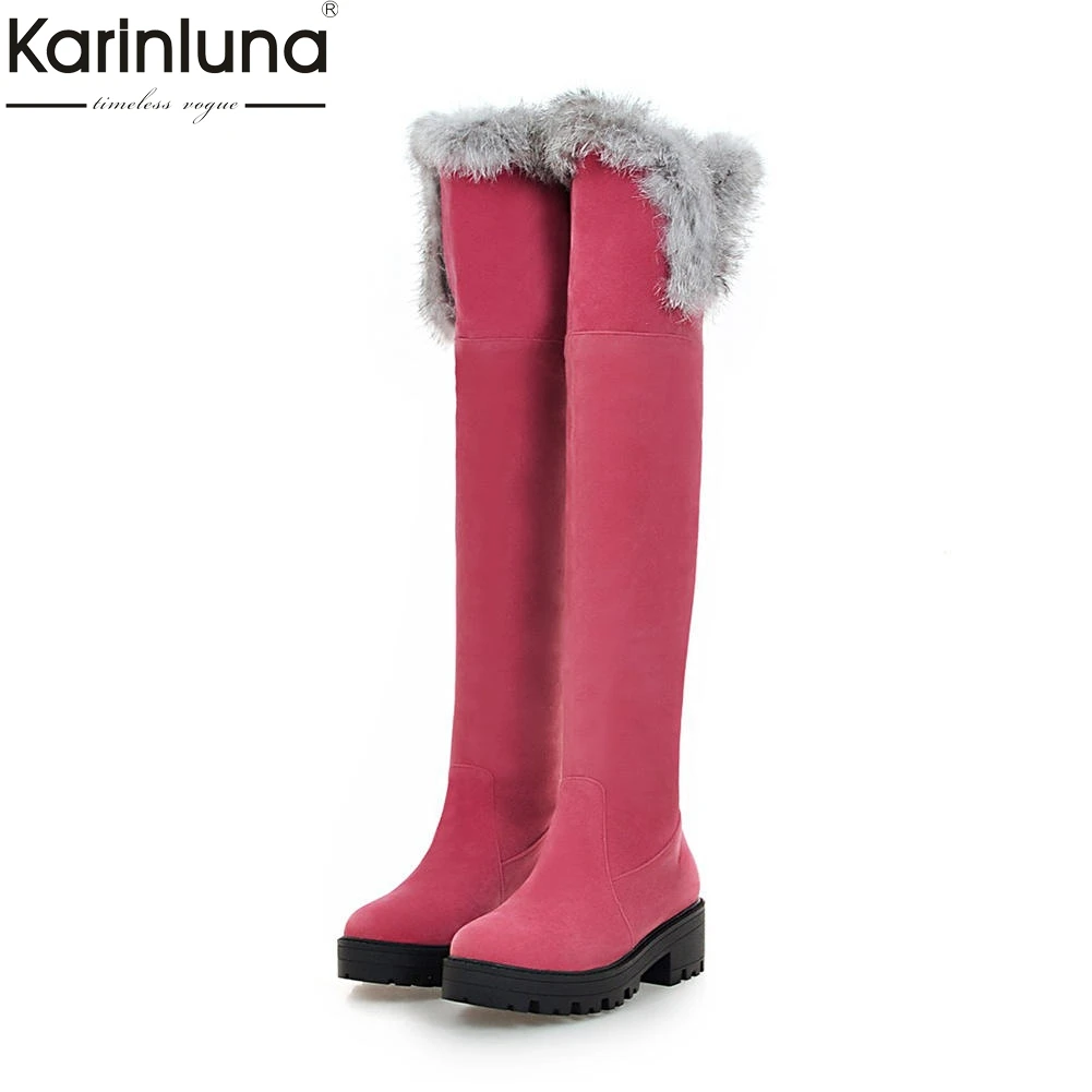 

Karinluna 2018 Plus Size 34-43 leisure platform Add Fur Warm Winter Boots Woman Shoes over-the-knee Boots Female long boot