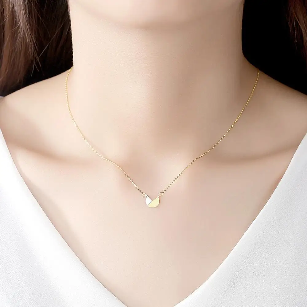 CZCITY 925 Sterling Silver Minimalist Geometric Pendant Necklaces for Women White Gold Color&Gold Color Brushed Jewelry SN0340