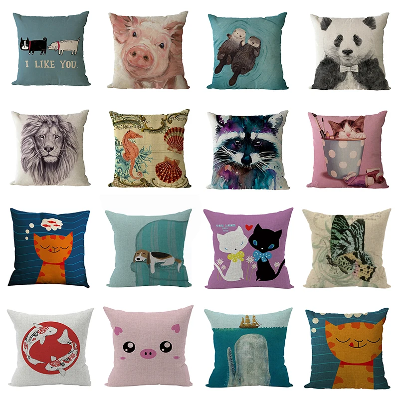 Nunubee Pets Animal Cushion Cover Cotton Linen Pillow Case Throw Home