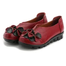 Spring New Women Flats Shoes Slip on Casual Women Genuine Leather Flats Platform Shoes Breathable Flowers Loafers 8d64