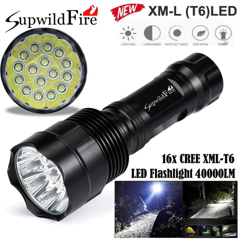 

2017 NEW SupwildFire 40000Lm 16x CREE XML T6 LED 5Mode LED Flashlight Torch Light Lamp A10