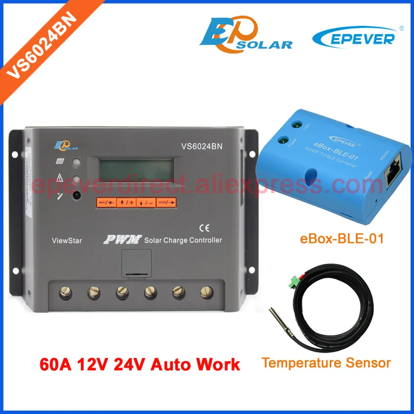 

VS6024BN 60A 24V PWM EPSolar solar Charging controller with temperature sensor cable 60amps EPEVER BLE bluetooth box