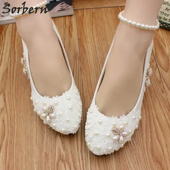 

Sorbern Beaded Bow Crystals Bridal Shoes Ankle Straps Flower Appliques Med Heel Woman Pumps Ankle Straps Wedding Shoes