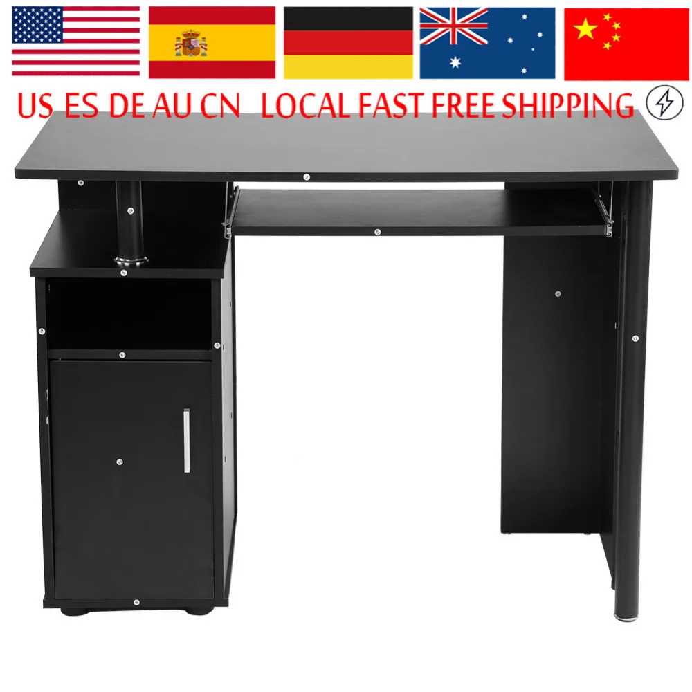 

Modern Iron Computer Desk Office Student Study Table Corner Furniture with Cupboard Shelves Computer Table