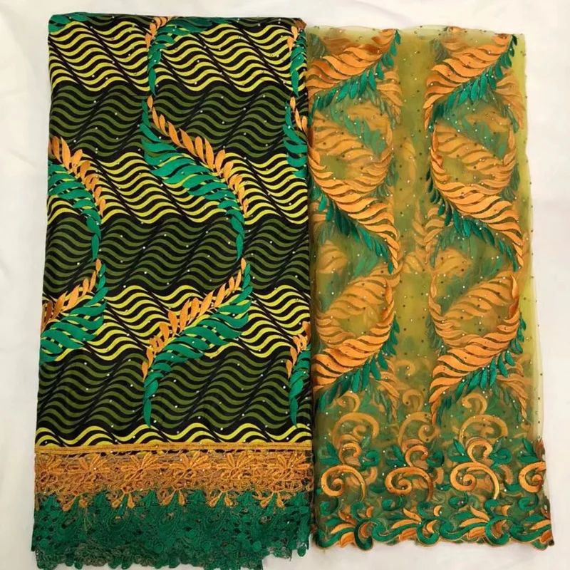 

(6+2yards/set ) High quality embroidered African wax lace fabric plus French lace set Nigerian party lace fabric 2018 WXY06