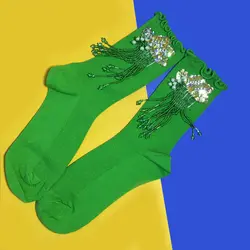 Забавные Женские носочки носки оригинальный дизайнер направление, индивидуальность, бренд для творческих трехмерный цветок блёстки