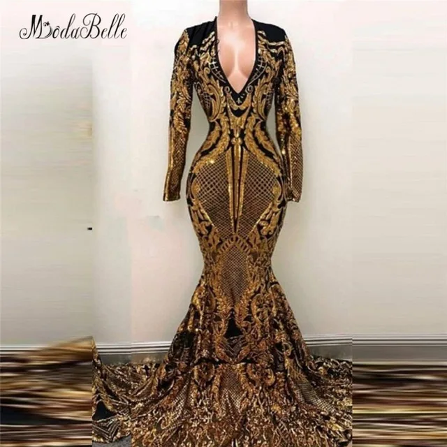 Modabelle женское вечернее платье с длинным рукавом с пайетками Черное золото арабский Abend Kleider Lange торжественное платье вечерние платье - Цвет: Same as pic