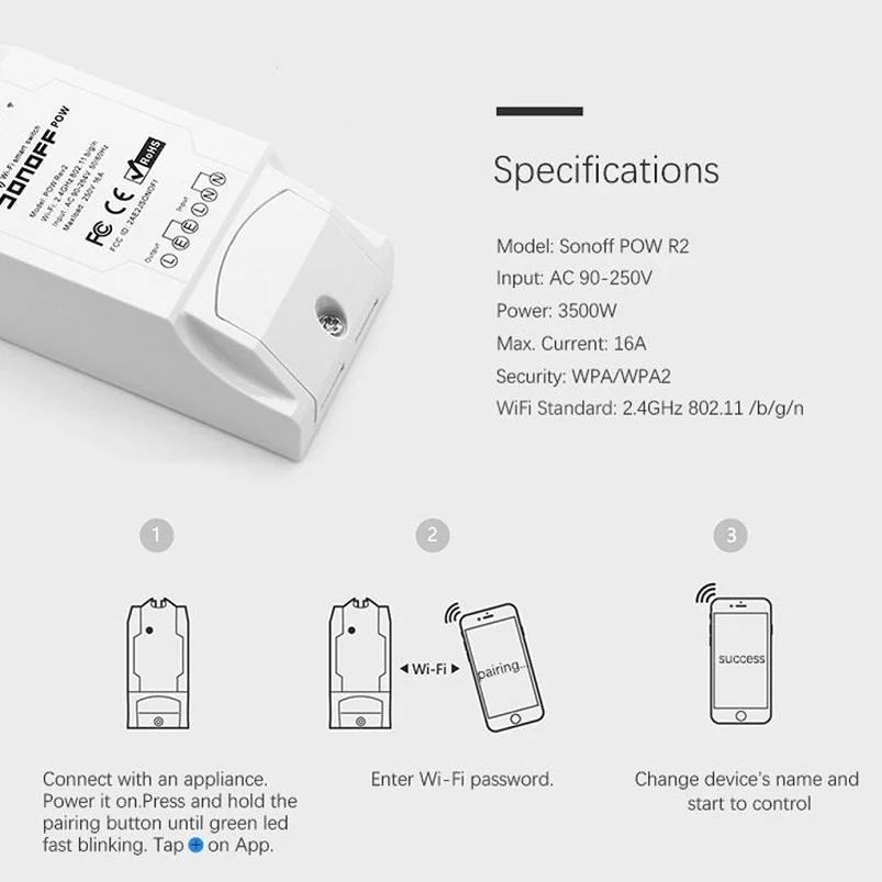 Remote Turn OnOff Smart Switch Sonoff Pow R2 16A Wifi Smart Home Switch With Energy Monitoring Overload Protection 35MR21 (3)