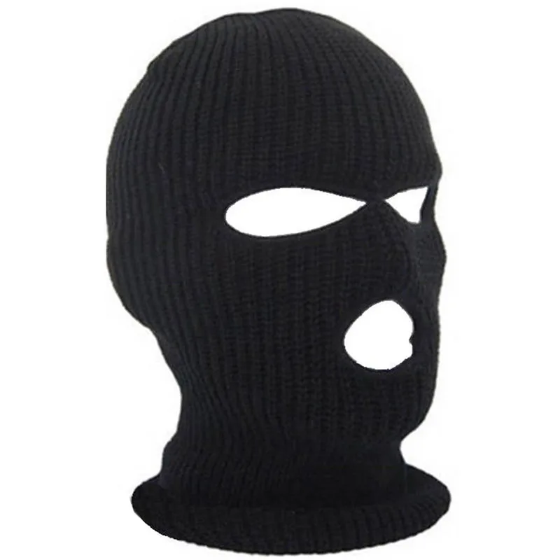 3 отверстия, горячая маска, Балаклава, черная вязаная шапка, лицевая защита, шапочка, шапка для снежной зимы, теплая ветронепроницаемая и Песочная пробка, шапочки - Цвет: Черный