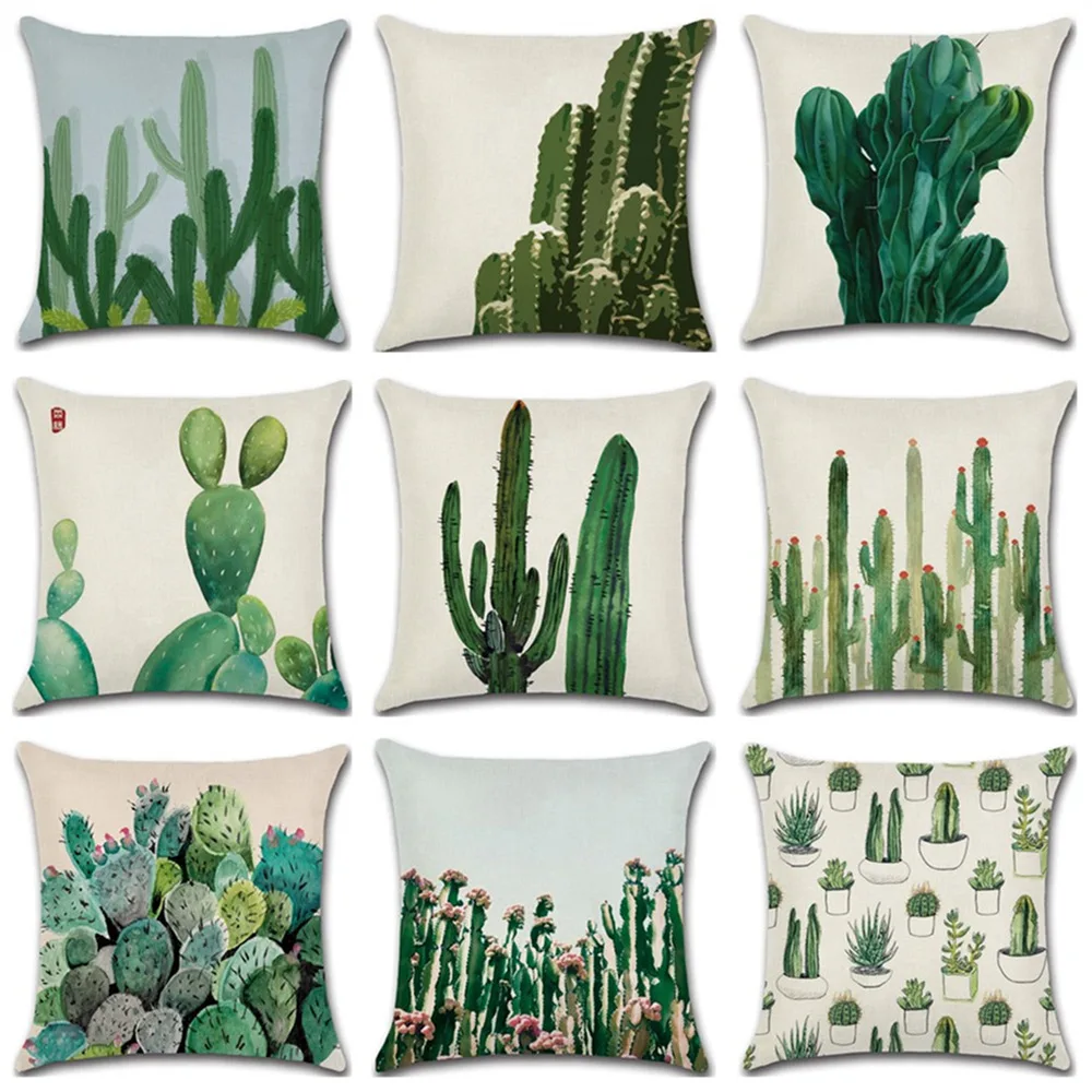 1 Pcs Green Plant Tropical Cactus Pillow Case Cotton Linen Cushion Cover Throw Pillowcase Seat/Car/Chair/Office Sofa Home Decor | Дом и сад