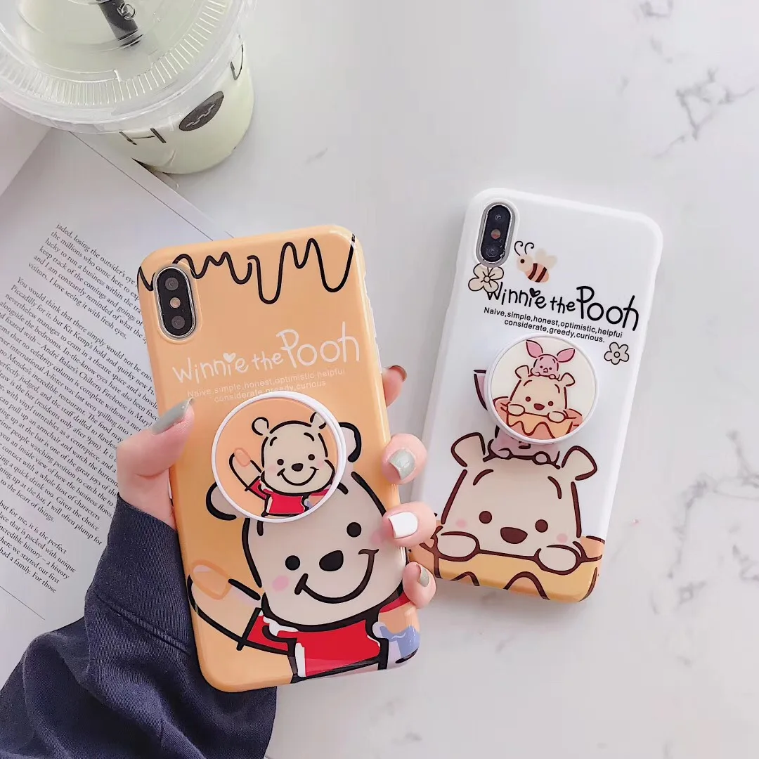 

Disneys anime cartoon cute little Winnie the Poohs + folding stand protector for iPhone XR XS MAX 8 7 6 6SPlus back shell Fundas