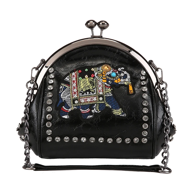 

Women's Diamond Decoration Shoulder Bag Shell Chain Bags Elephant pattern embroidery Hotsale Party Bag Women's Messenger Bag