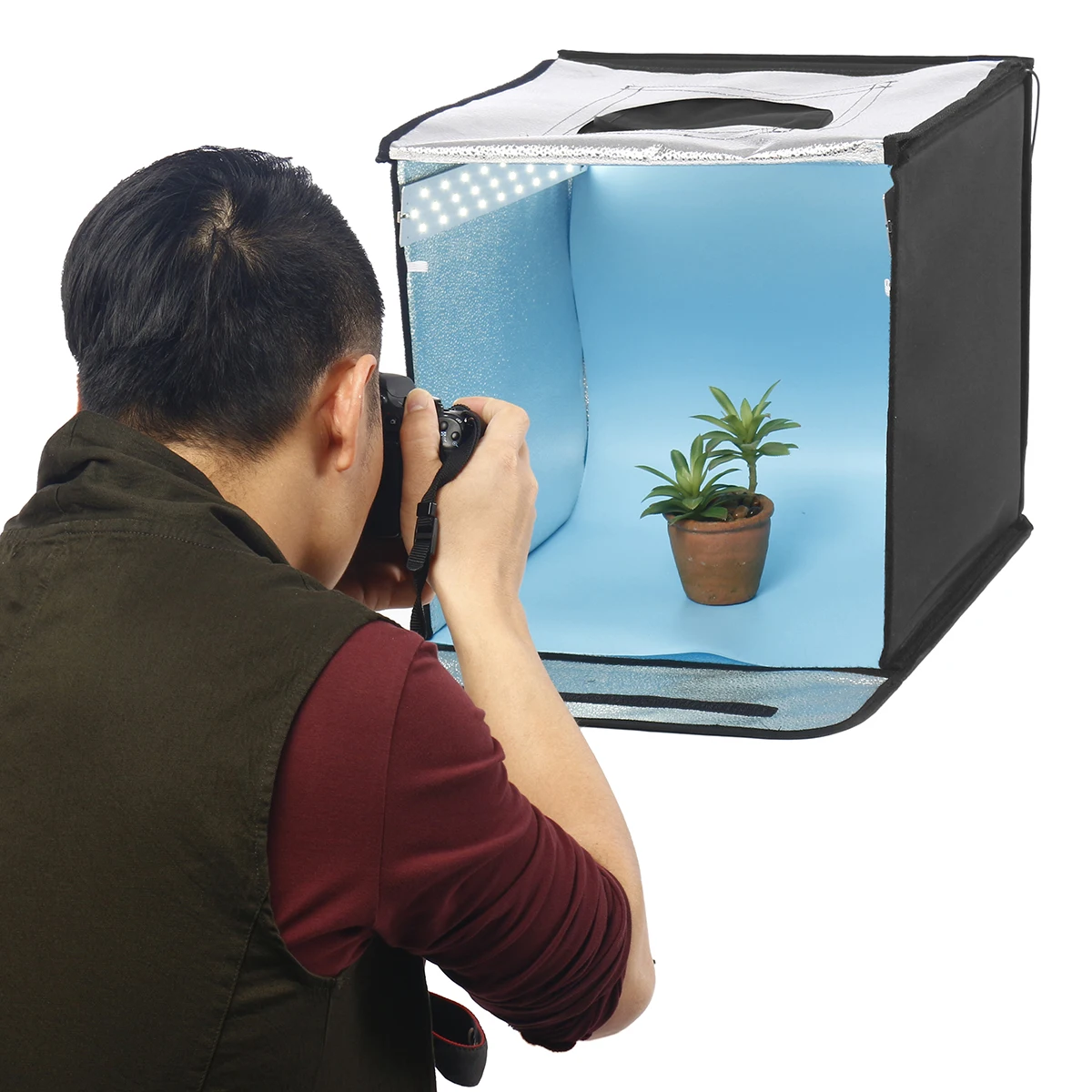 

Collapsible Photography Tent 3 x Background Papers Super + Light Absorbing Cloth Soft Cloth LED Light Bars Bright Portable