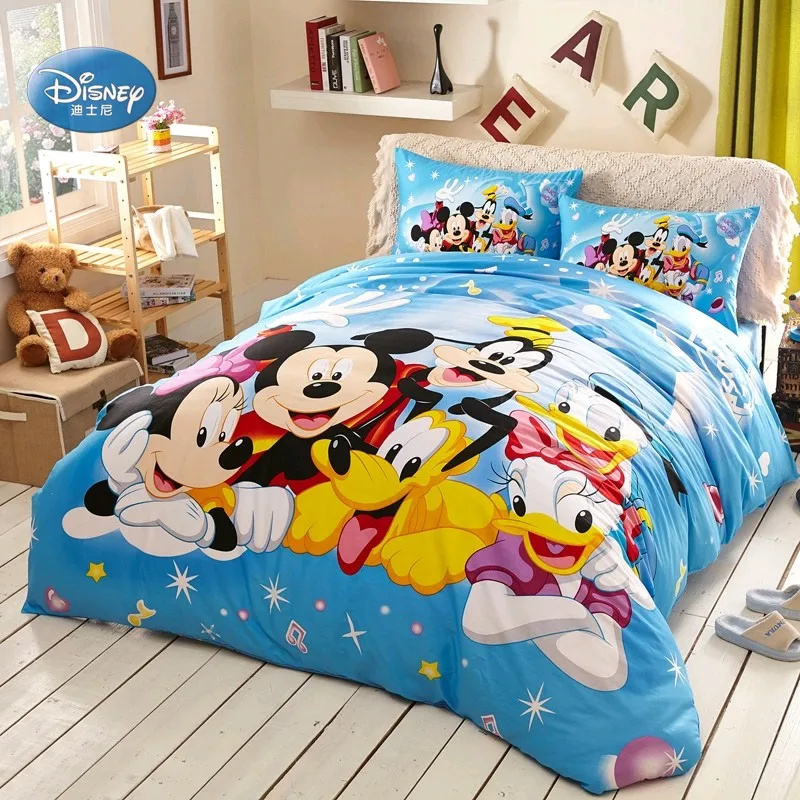 Parure De Lit Disney Donald Duck Mickey Mouse Ensemble De Literie Pour Chambre D Enfant Drap De Lit 100 Coton Housse De Couette 3 4 Pieces Taille Une Place Double Et Queen Aliexpress