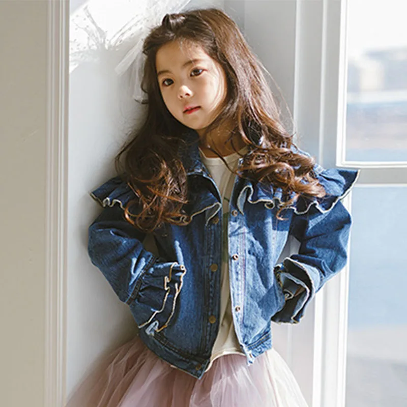 denim girls jacket princess blue jeans coats girl long sleeve spring