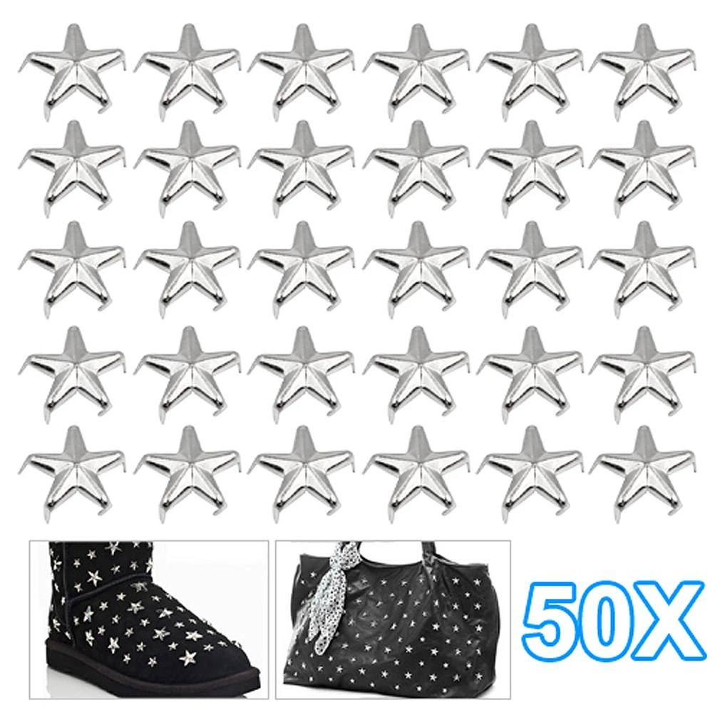 50 x 10mm Star Nail Head Punk Studs for Leather Crafts Belts Jacket Bags Decor 
