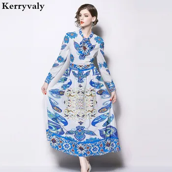 

Robe Vintage Landscape Painting Long Party Dress Robe Femme Hiver 2020 Long Sleeves Women Maxi Dress Robe Longue Femme K9652