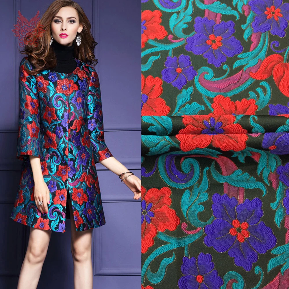 Europe style luxury embossed floral metallic jacquard brocade fabric