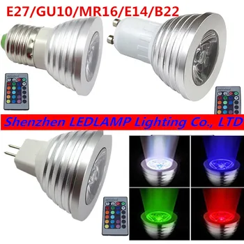 価格 3ワットrgb Ledスポットライトe27/gu10/mr16/e14/b22 Rgb Led電球16色変更可能リモート制御ac85-265v Rgb Led照明フリー船