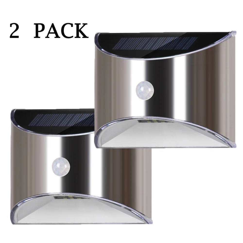 

LED Solar Wall Light Motion Sensor Garden Patio Pathway Lighting With 4pcs Chips Fence Stairs Stainless Steel Outdoor Lamp 10pc