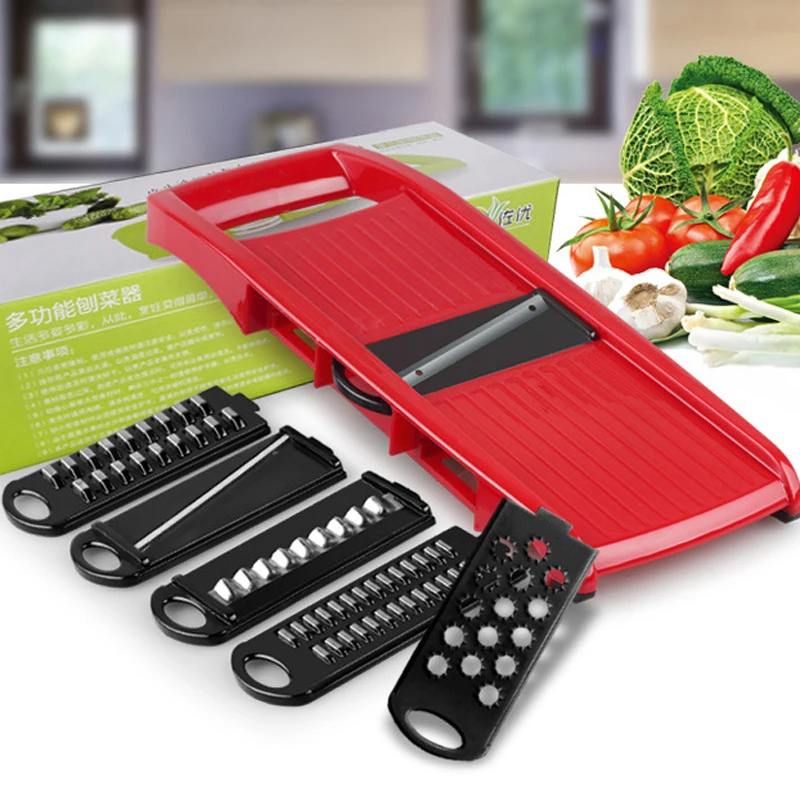  Mandoline Vegetable Slicer with 6 Adjustable Blades Potato Cutter Garlic Graters Carrot Julienne + Ceramic Peeler * 1 