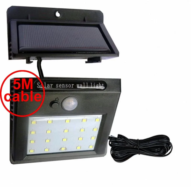 

30 led 500lm solar light split mount pIR motion 3 senser s 2.5M cord smart radar lamp 5M cable street wall lamp for deck garage