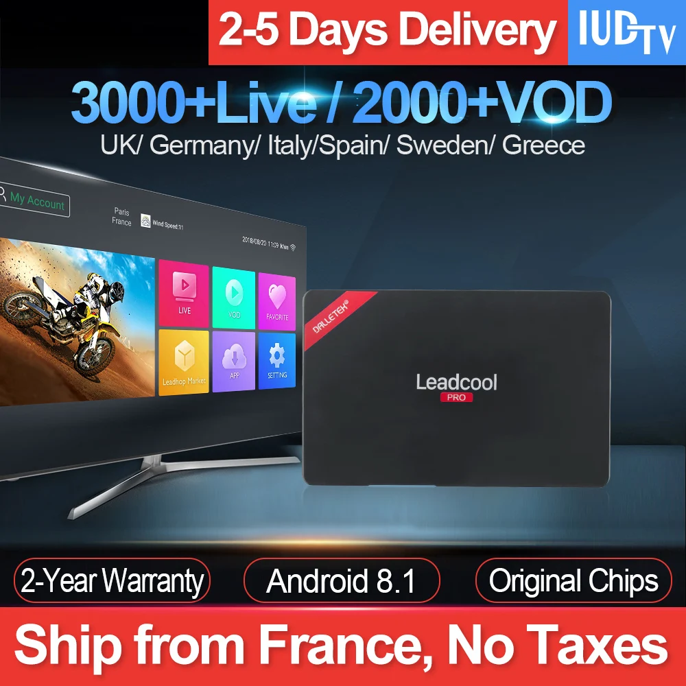 

Leadcool Pro Android 8.1 TV Box Iptv France RK3229 With 1 Year IUDTV Iptv Subscription UK Greece Arabic Spain Netherlands Sweden